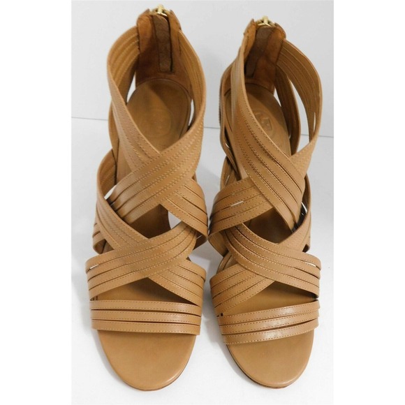 Tory Burch Liv Brown Tan Strappy Leather Stiletto Heels 9 M - Picture 3 of 6